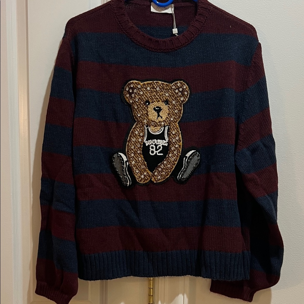 Italian Striped Sweater bedazzled basketball Domrebel 82 Jersey Bear
